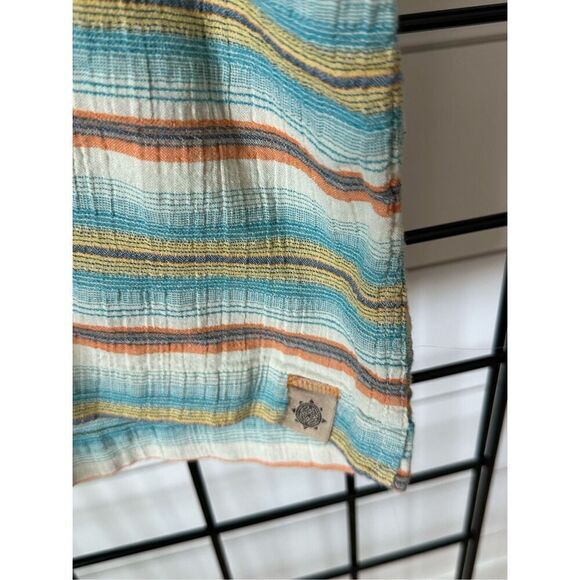 Ruff Hewn Shirt Mens XL Turquoise Tan Striped Hawaiian Button Up SS Beach - Picture 6 of 12